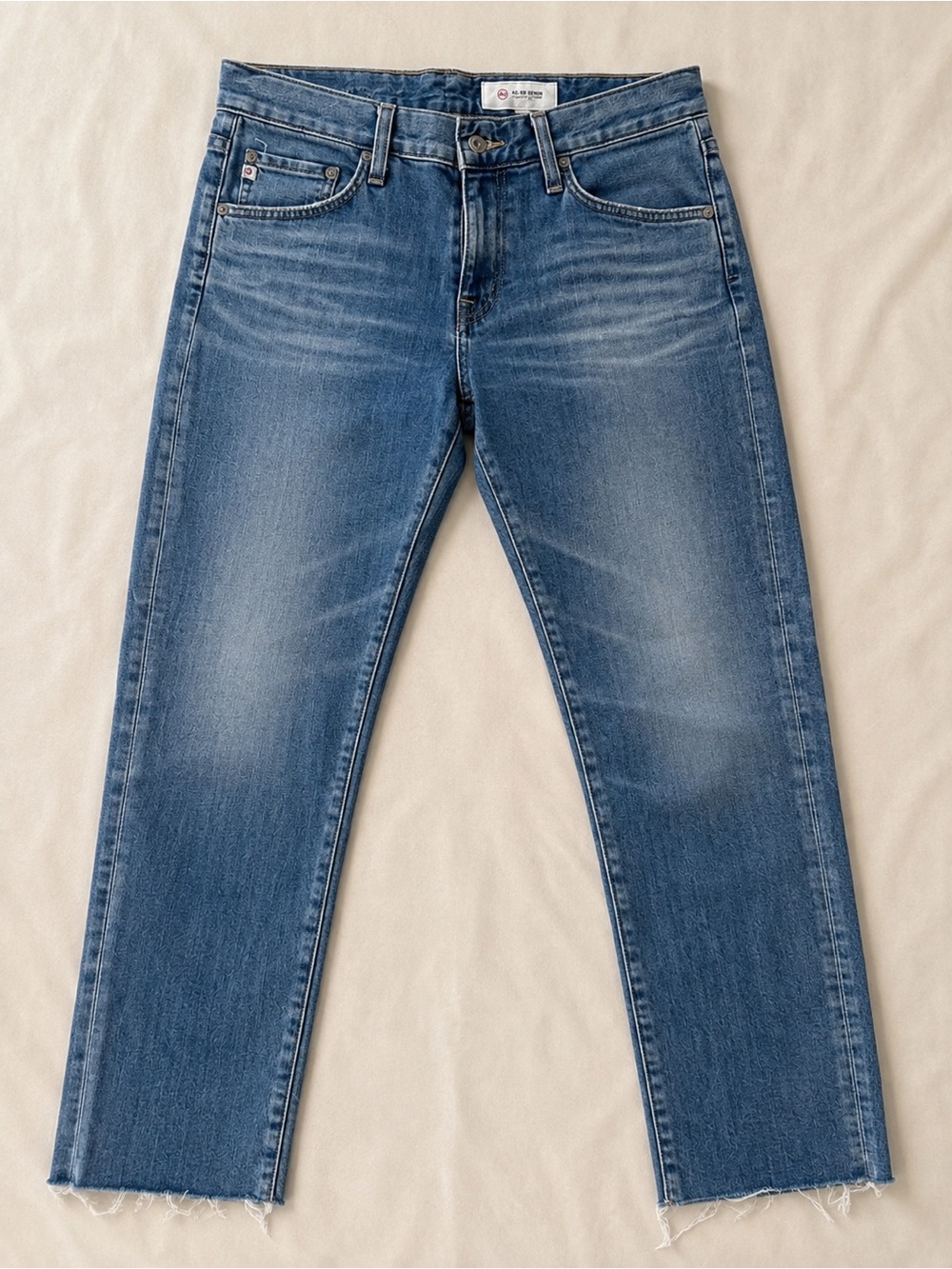 AG Adriano Goldschmied Women's Frayed Hem Ankle Jeans in Medium Blue Wash
